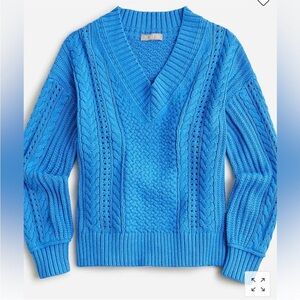 NWT J.Crew Blue Cable Knit Cotton Vneck Pullover Sweater Sail Blue XS